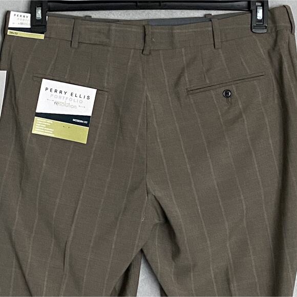 Perry Ellis Portfolio Men's 38x32 Dress Pants Modern Fit Stretch Dark Beige NEW - Picture 6 of 10